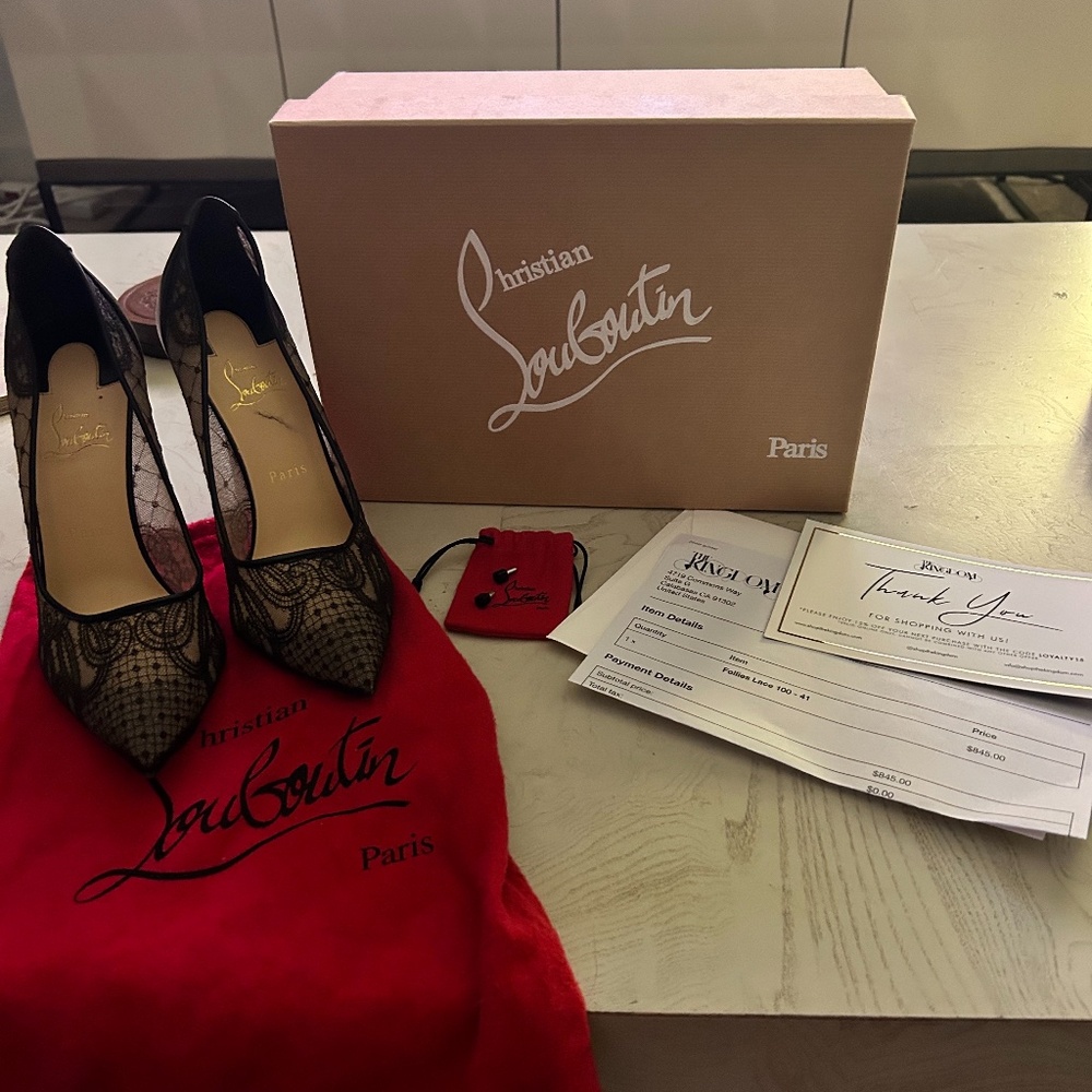 Christin Louboutin - Follies Black Lace Tivoli Size 41